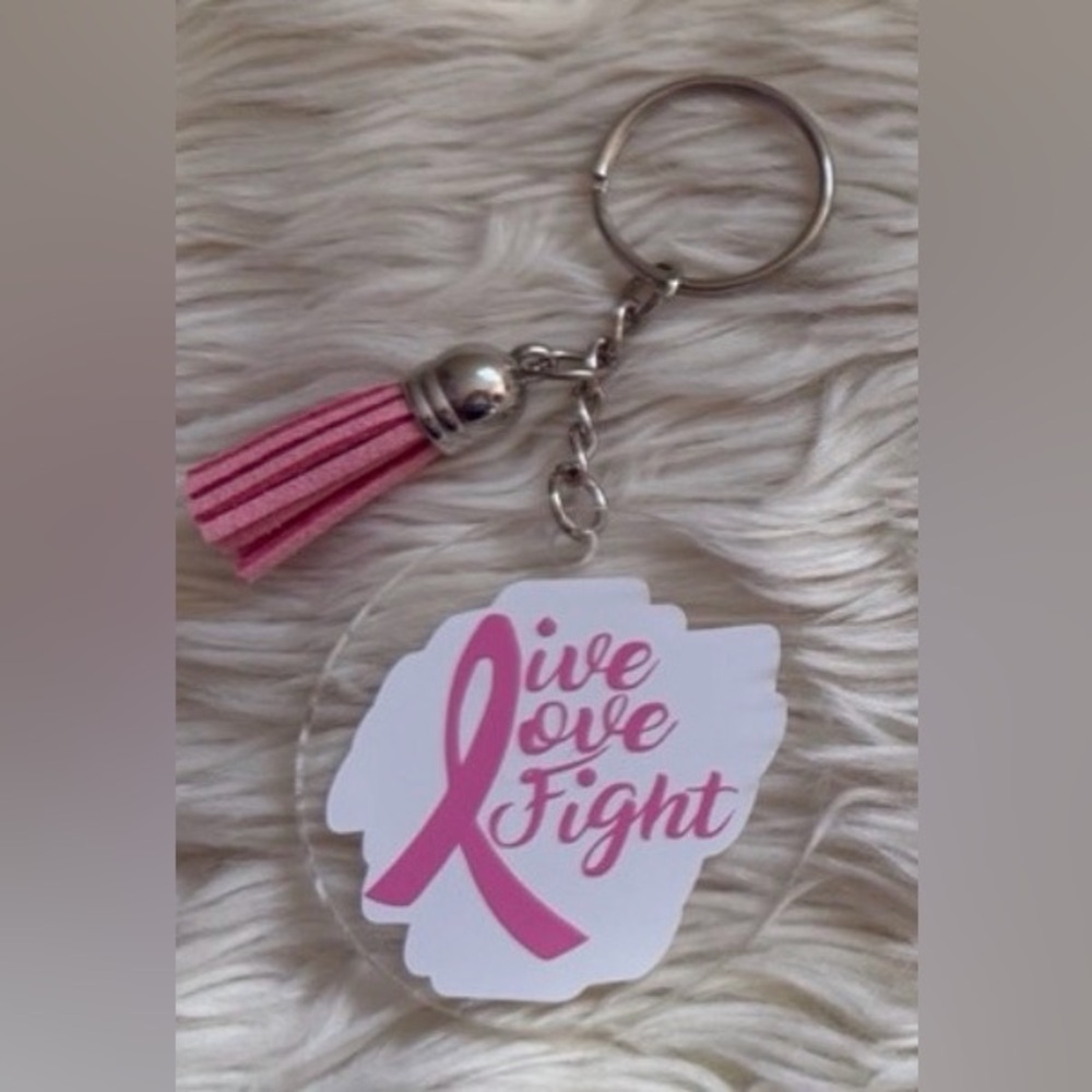2” Pink Ribbon Keychain with Tassel